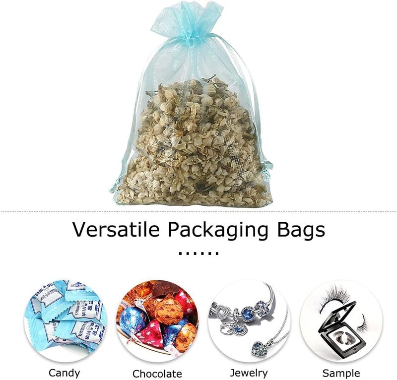 HRX Package 100pcs Organza Favor Bags 4 x 6 inch, Light Blue Mesh Bags Drawstring Sheer Jewelry Pouches for Small Gift Baby Shower Party Candy - Image 4